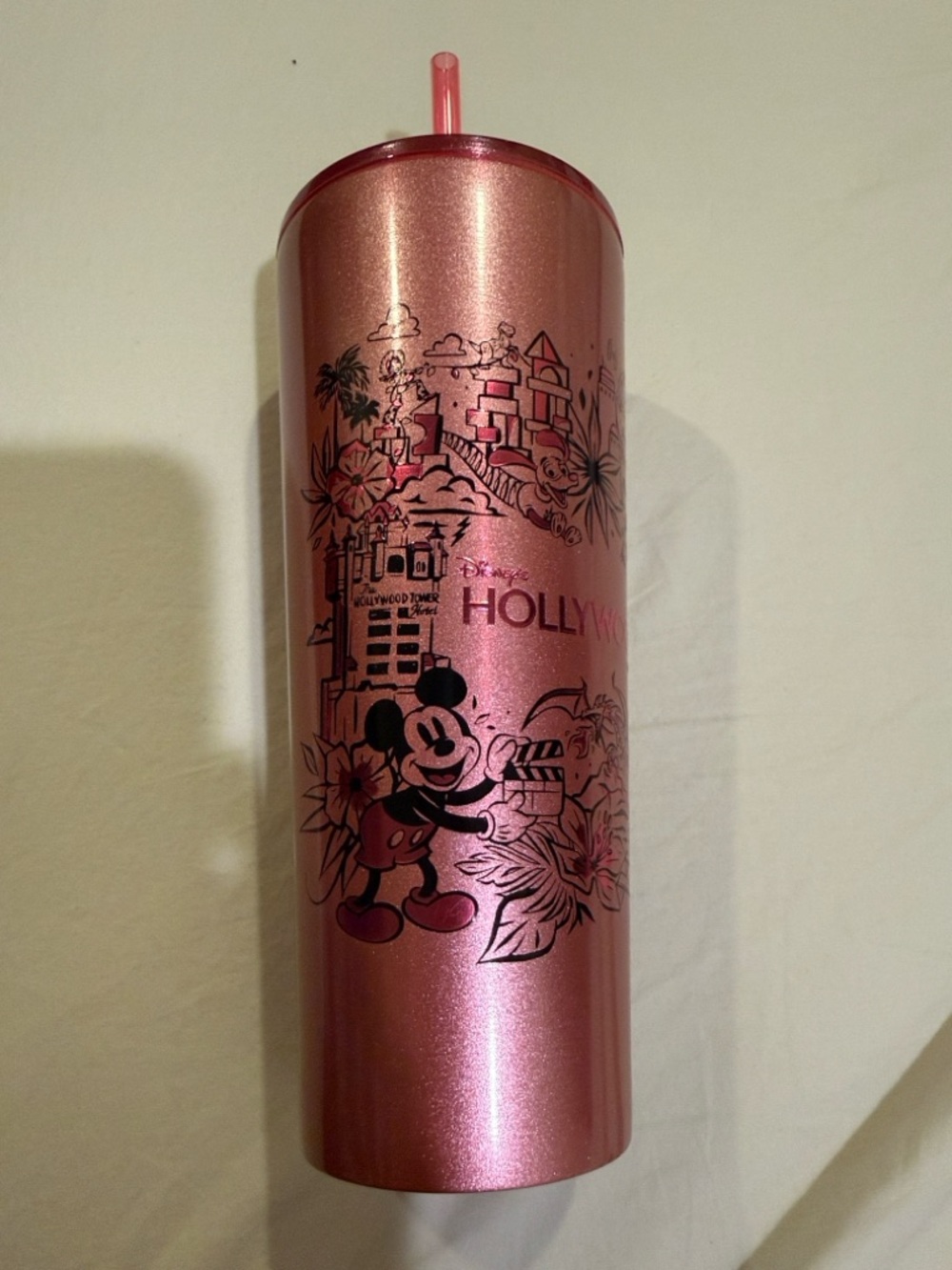 Disney Starbucks Metallic Pink Mickey Hollywood Travel Tumbler with Straw